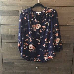 Navy blue quarter sleeve blouses